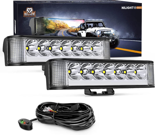 Nixmen Side Shooter LED Pods with DRL 6.5 Inch 2089LM Spot Flood Combo LED Light Bar w/ 16AWG Wiring Kit for LED Fog Light Driving Light Auxiliary Light on Truck ATV UTV Jeep, 5 Years Warranty